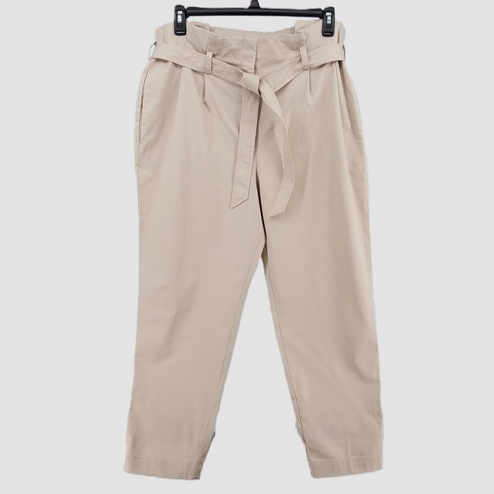 Prologue Womens Size 16 Paperbag Waist Tapered Trousers Belted High‎ Rise Beige